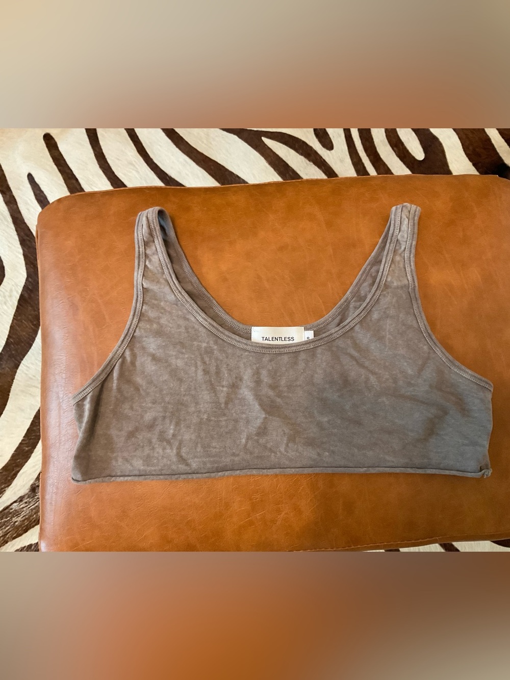 TALENTLESS Taupe Scoop Neck Crop Tank